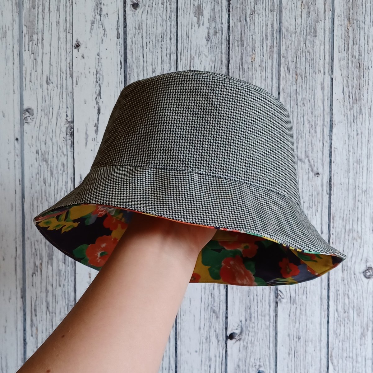 Reversible Bucket Hat- Floral and Check Love From Poppy