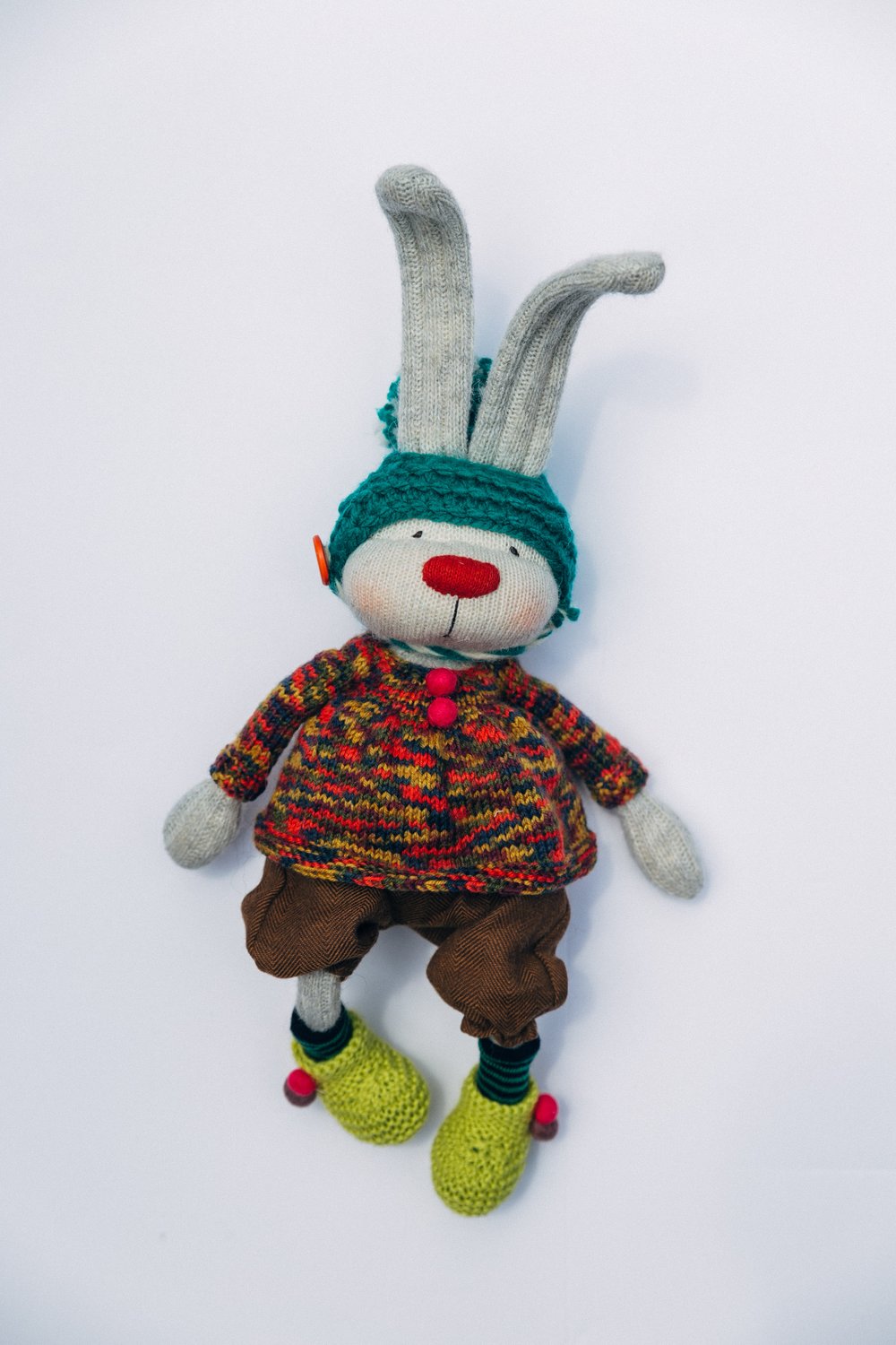 Image of Paisley - Wool Filled Sculpted Sock Bunny with removable knits, hat, shoes, socks, and pants