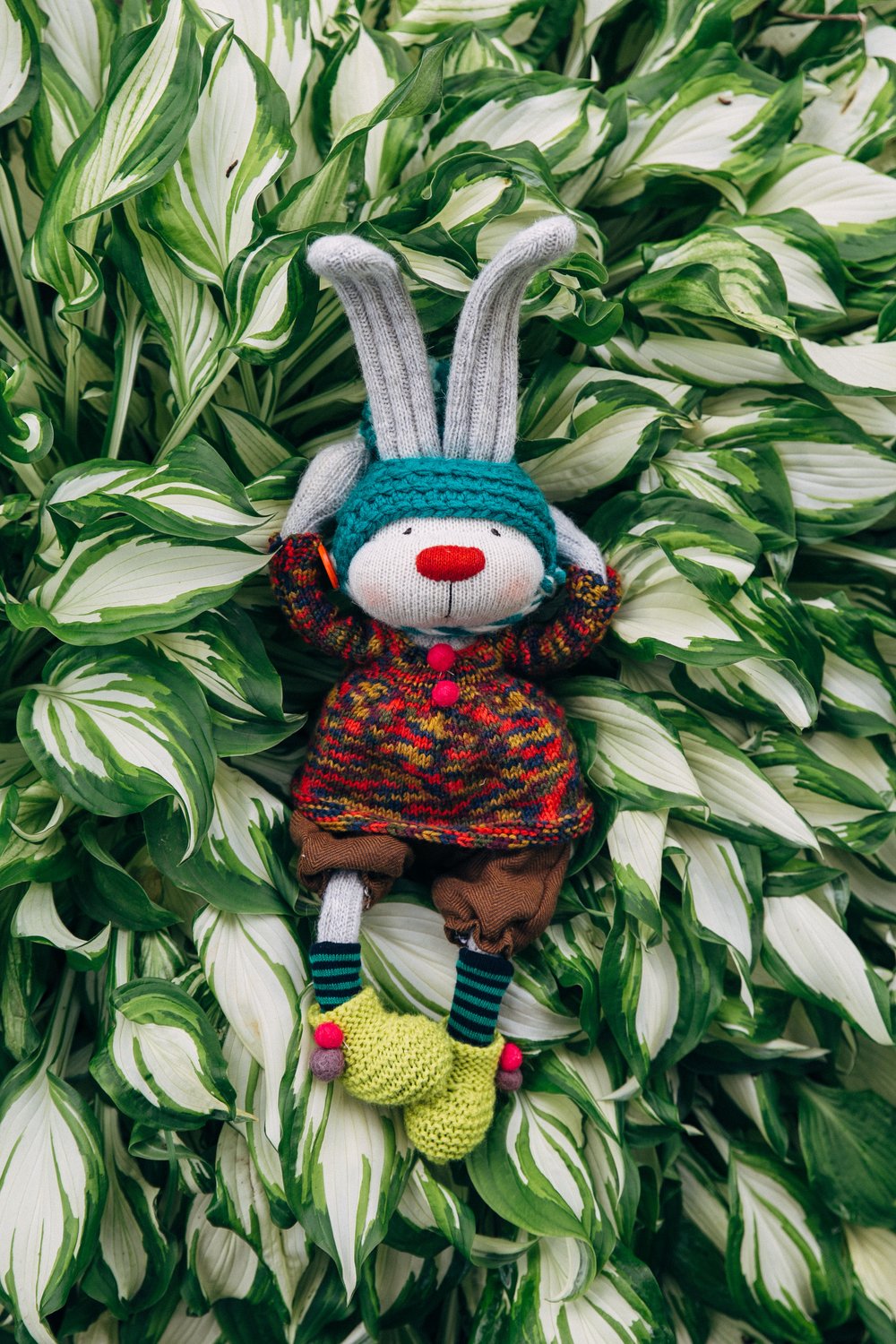 Image of Paisley - Wool Filled Sculpted Sock Bunny with removable knits, hat, shoes, socks, and pants