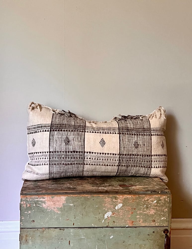 Image of FRINGED INDIAN WOOL PILLOW 16"X26"
