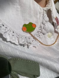 Image 2 of Enamel Collar Pins - Green Frog & Waterlily Flower