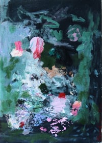 Image 1 of A girl and her hamster in the moonlit garden acrylic on canvas
