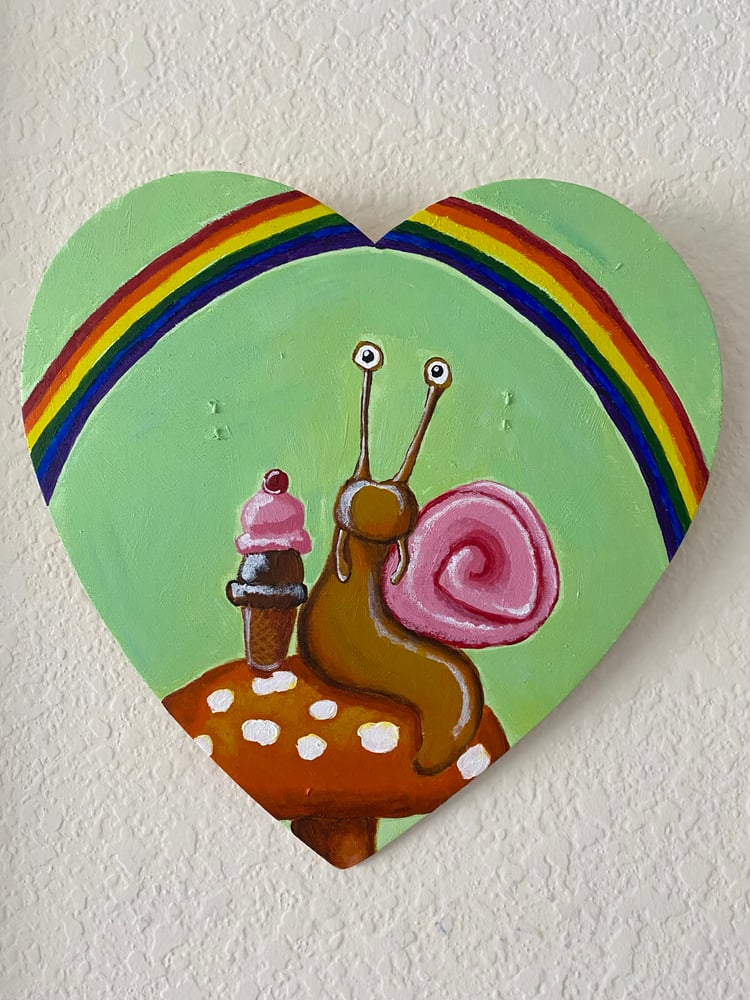 Image of "Summer Snail" Heart Shaped Painting