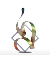 Image 3 of Square and Ribbon Modern Metal Sculpture