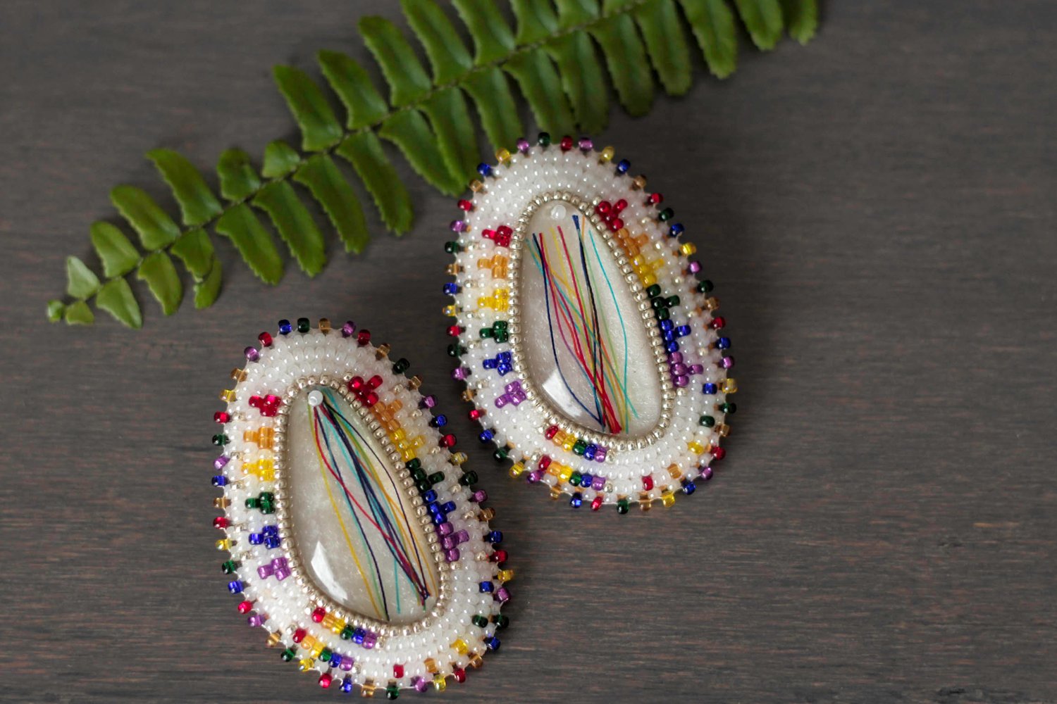 Image of Indigenous Beaded Rainbow Threads Pride Earrings