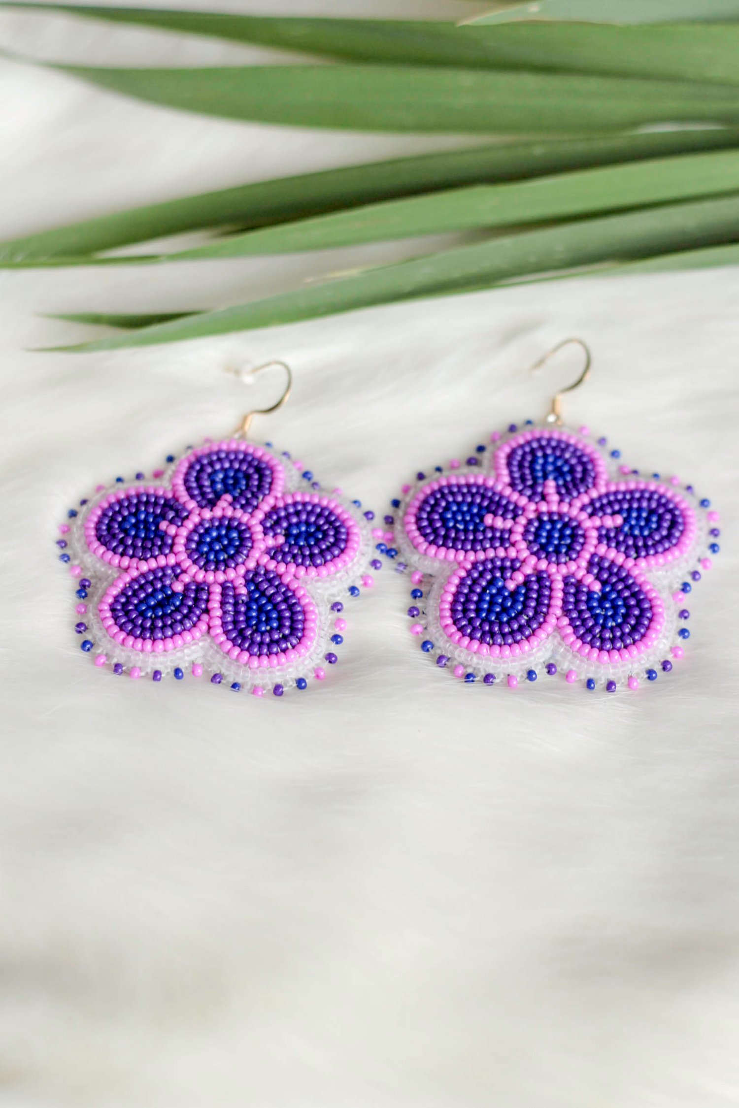 Image of Bisexual Pride Floral Indigenous Beaded Earrings