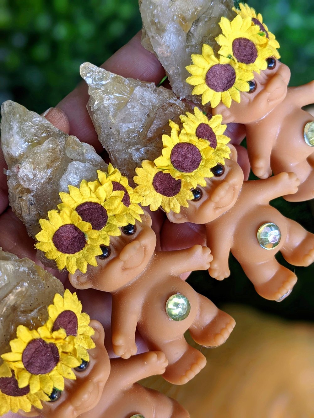 Citrine "Golden Amethyst" Crystal Troll Shorty with Sunflower Crown 3.5"