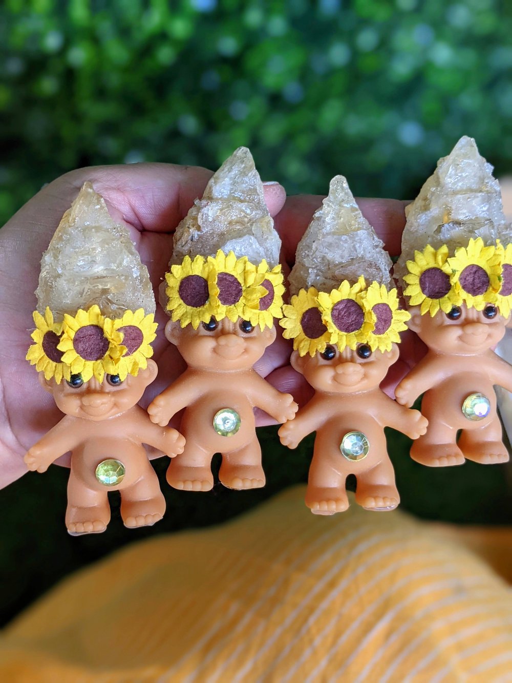 Citrine "Golden Amethyst" Crystal Troll Shorty with Sunflower Crown 3.5"
