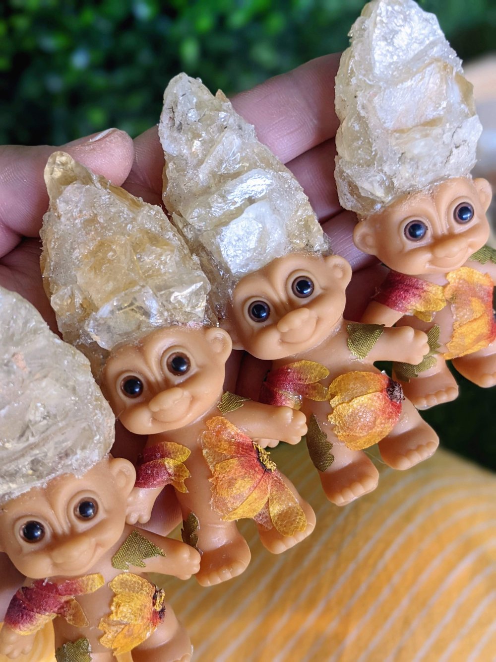 MADE TO ORDER: Pressed Flowers Citrine "Golden Amethyst" Crystal Troll Shorty 3.5"