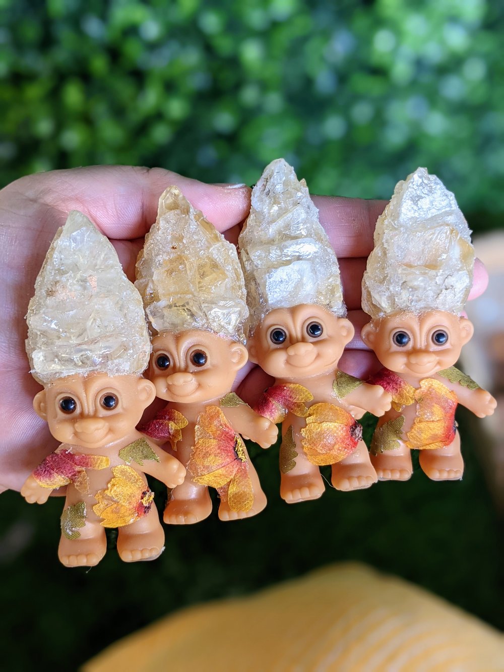 MADE TO ORDER: Pressed Flowers Citrine "Golden Amethyst" Crystal Troll Shorty 3.5"