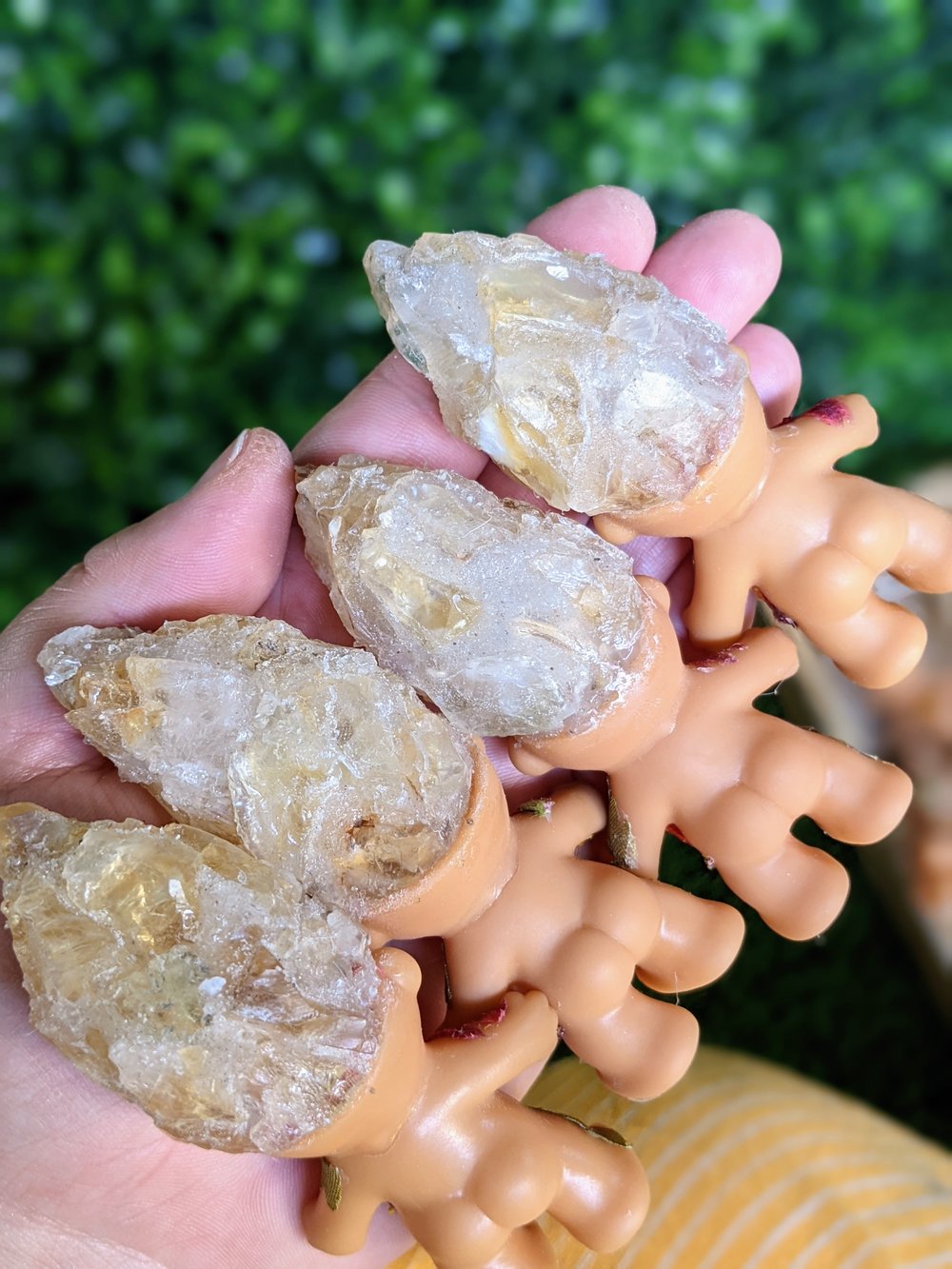 MADE TO ORDER: Pressed Flowers Citrine "Golden Amethyst" Crystal Troll Shorty 3.5"