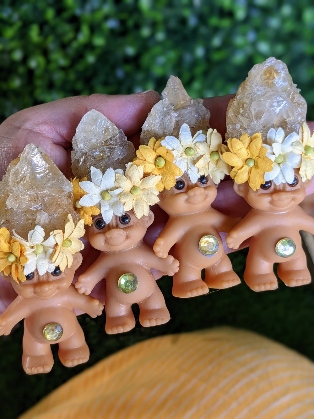 Citrine "Golden Amethyst" Crystal Troll Shorty with Mulberry Flower Crown 3.5"