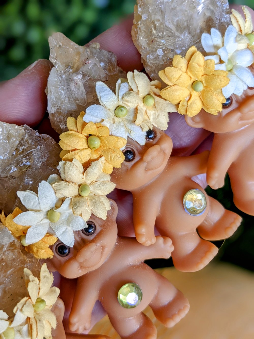 Citrine "Golden Amethyst" Crystal Troll Shorty with Mulberry Flower Crown 3.5"