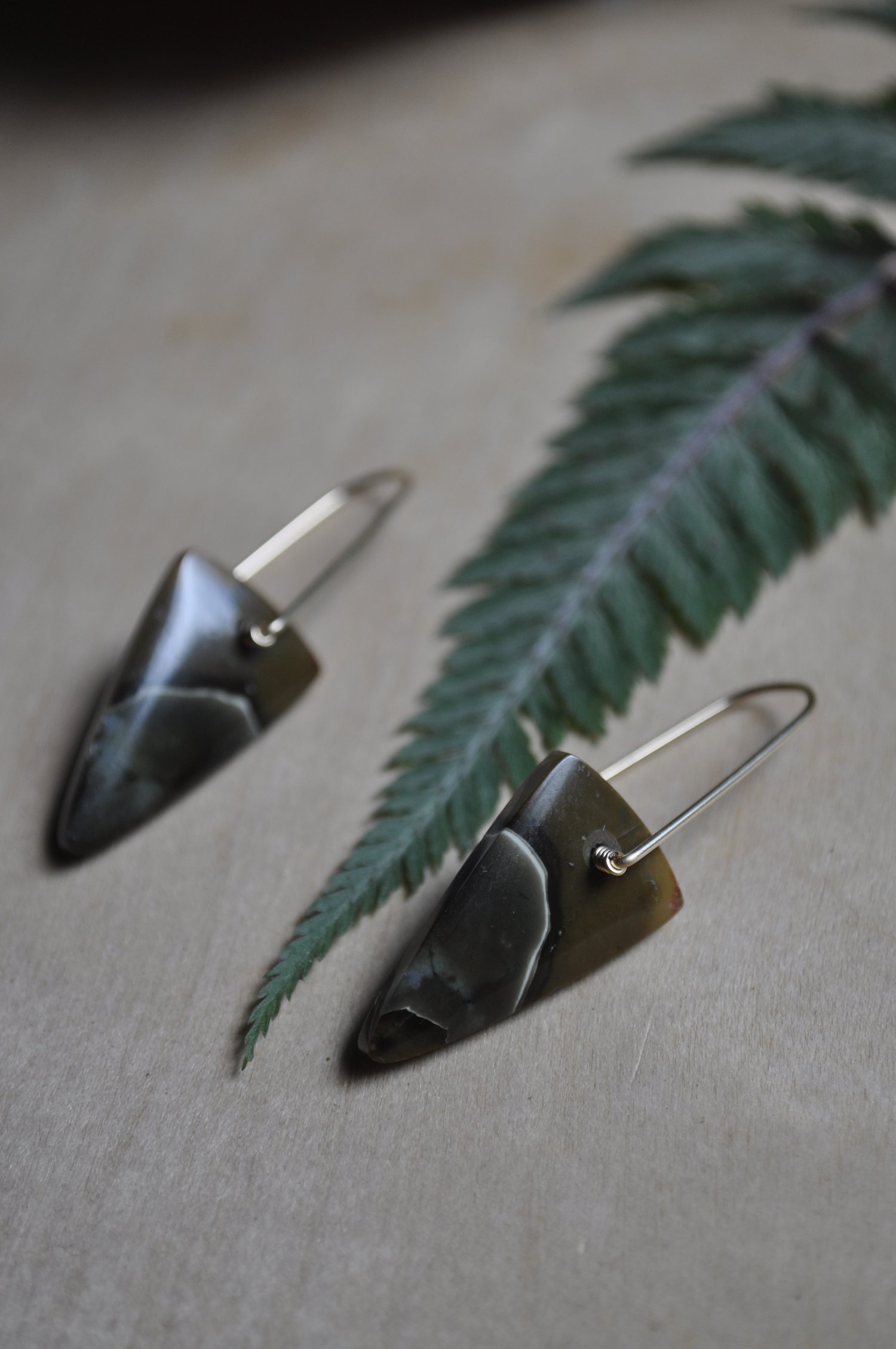 Image of OOAK Polychrome Jasper Triangles on Gold Fill