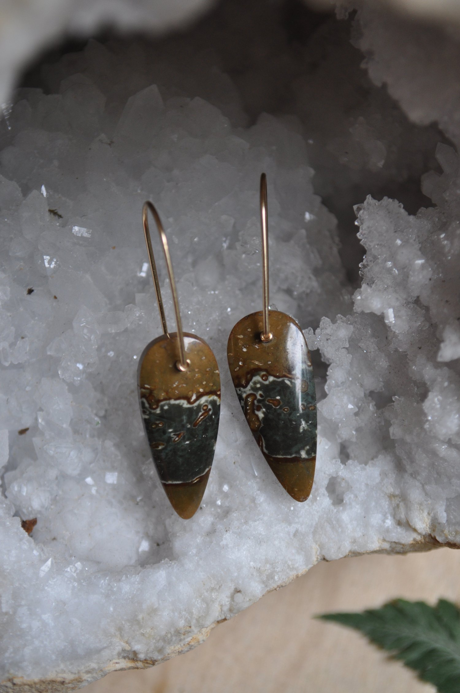 Image of One of a Kind Polychrome Jasper Teardrops on Gold Fill