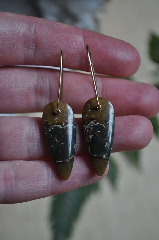 Image of One of a Kind Polychrome Jasper Teardrops on Gold Fill