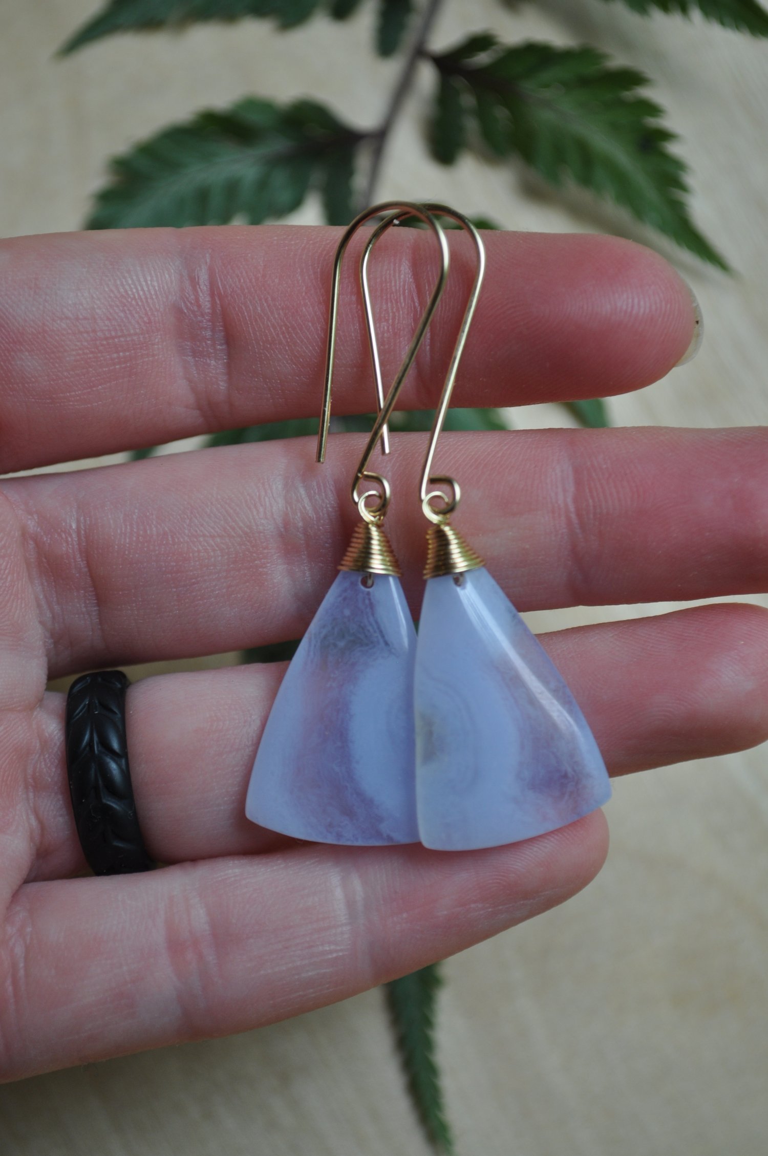 Image of OOAK Blue Lace Agate Triangle Dangles