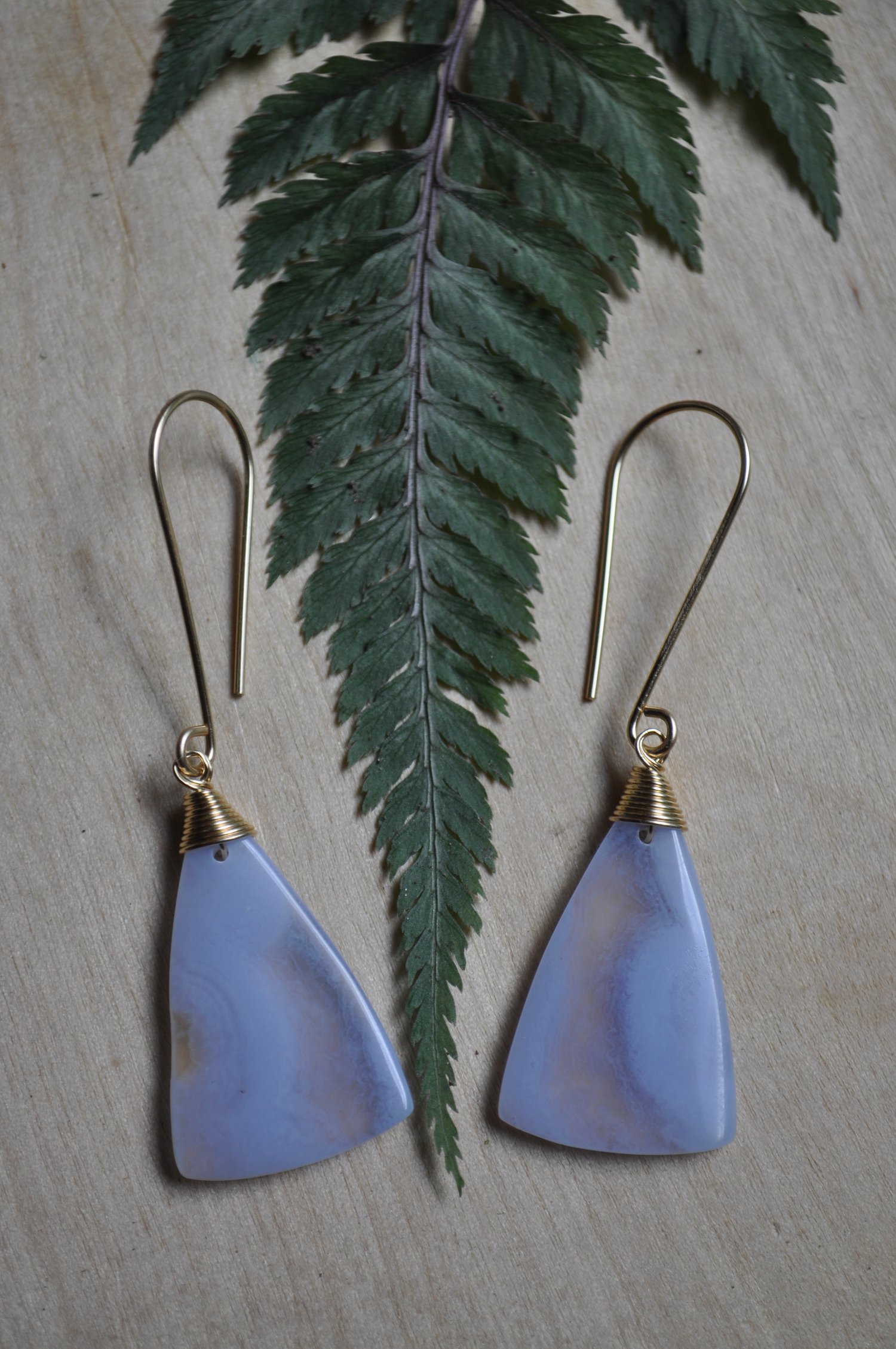 Image of OOAK Blue Lace Agate Triangle Dangles
