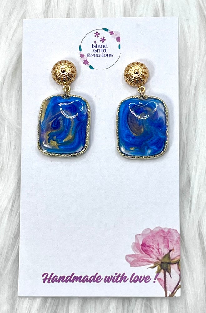 Image of PAINTED BLUE SWIRLED DANGLES