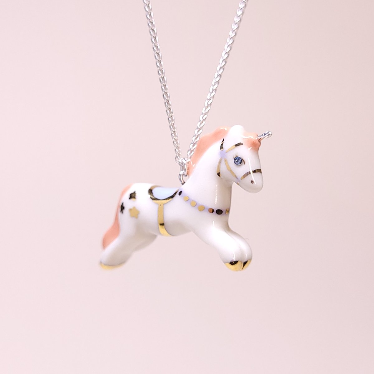 Image of Carousel Unicorn Porcelain & Silver Silver Pendant