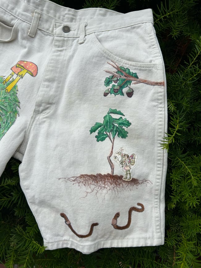 “Mushroom Wrangler” Fairy Khaki Shorts, 34” waist