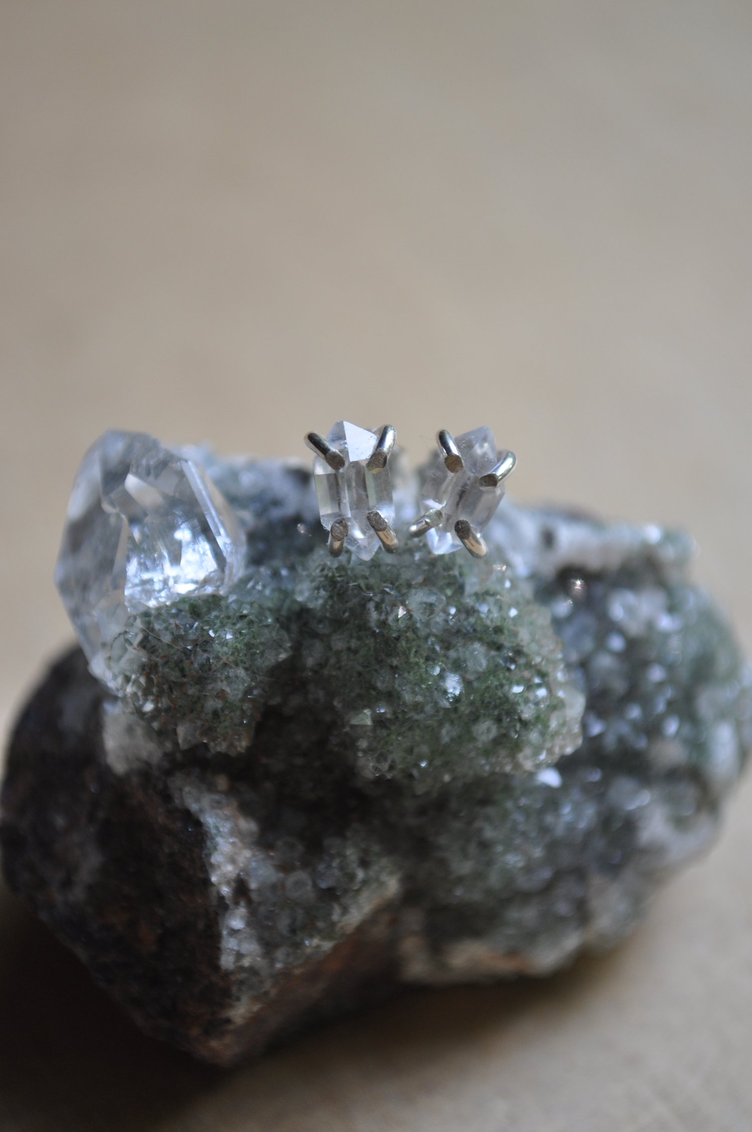 Image of OOAK Herkimer Diamond Studs in Sterling Silver