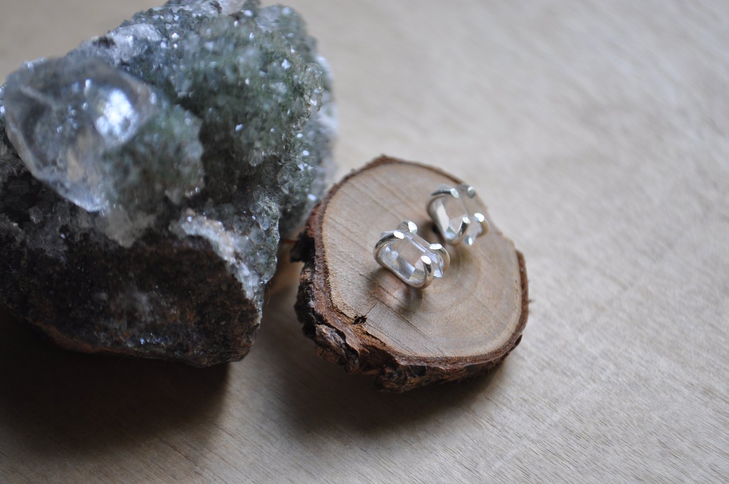 Image of OOAK Herkimer Diamond Studs in Sterling Silver