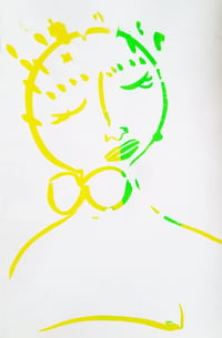 Girl with Bow Print (green and yellow)