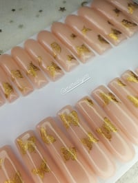 Image 4 of XXL Square Nude Gold Butterfly Gel Press On Set