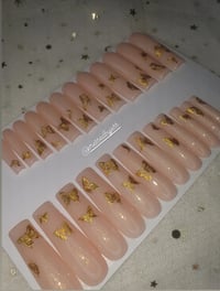 Image 3 of XXL Square Nude Gold Butterfly Gel Press On Set