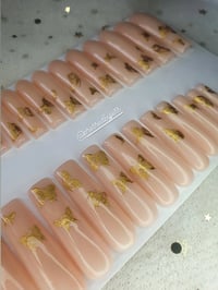 Image 1 of XXL Square Nude Gold Butterfly Gel Press On Set