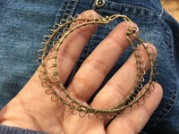 Image 3 of Large Lacey Sunflower Solid Brass Hoops /E