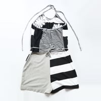 Image 2 of black and white stripe halter waist tie courtneycourtney adult L large romper coverup adjustable 