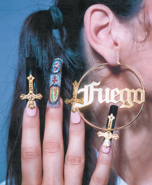 Image of Gold-plated Fuego 50mm hoop earrings