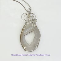 Geode Slice and Glass Bead Sterling Silver Wirewrapped Pendant