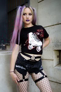 Image 4 of Skatin 4 Satan T-shirt pentagram roller skate