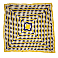 Image 2 of Handmade Square Pattern Yellow Purple and White Crochet Baby Blanket Throw 