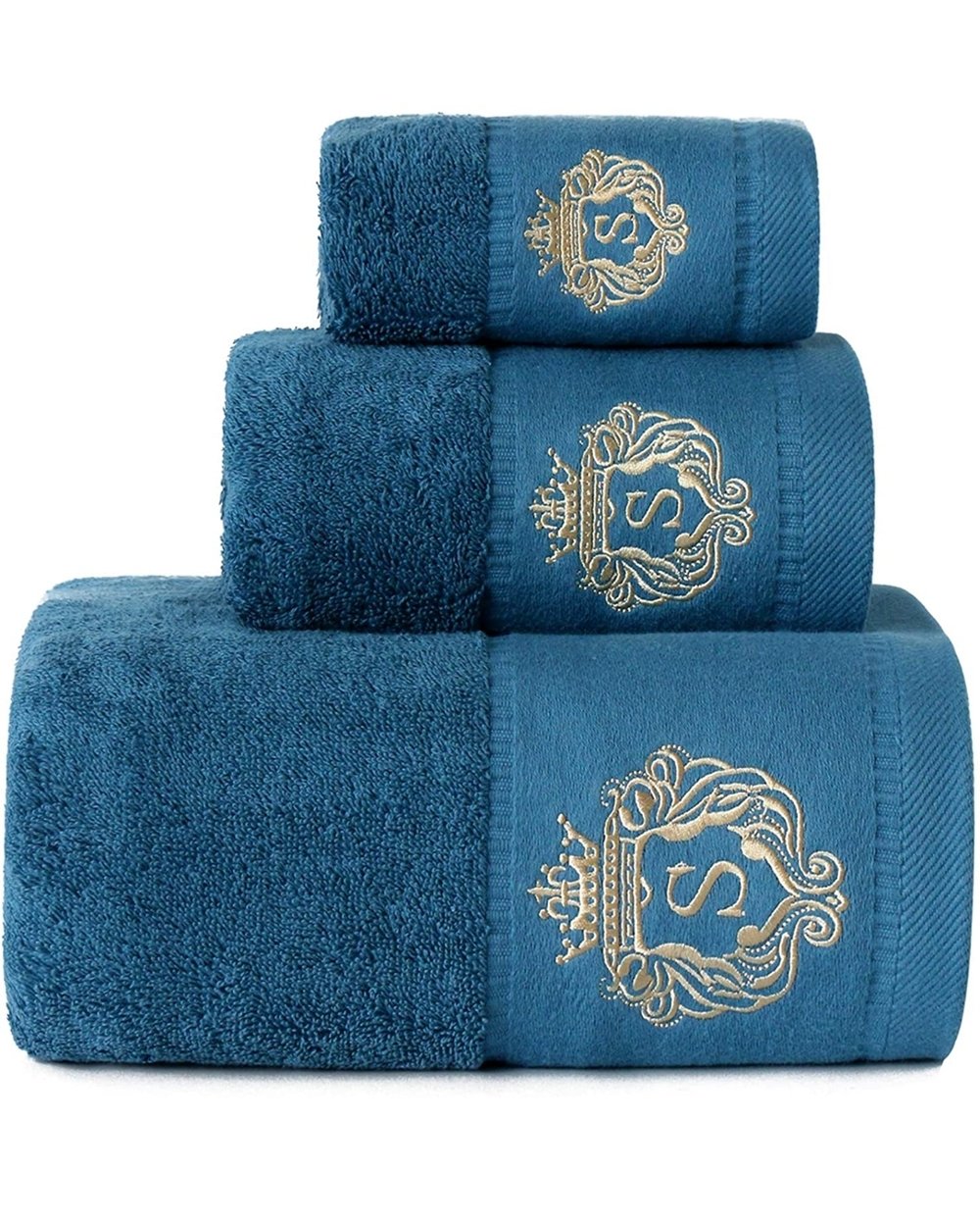 3PCS Towel Set Soft Luxury Thick Home Hotel Bath Towel Green Blue