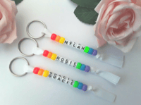 Image 1 of Personalised Rainbow Beaded Keyring/Rainbow School Bag Tag/Rainbow Lunch bag