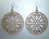 CHERRY WOOD LASER CUT EARRINGS FLOWER WITH ANTIQUE COPPER HOOKS
