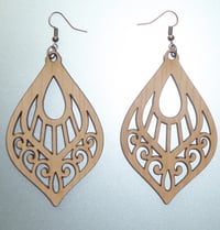 CHERRY WOOD LASER CUT EARRINGS TEAR DROP WITH ANTIQUE COPPER HOOKS
