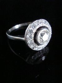 Image 1 of Edwardian style 1940s 18ct white gold diamond halo target cluster ring 1.15ct