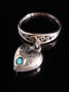 Victorian 9ct rose gold lovers knot dangle heart double side turquoise ring