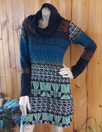 Image 1 of Winter dress blue/green/white print