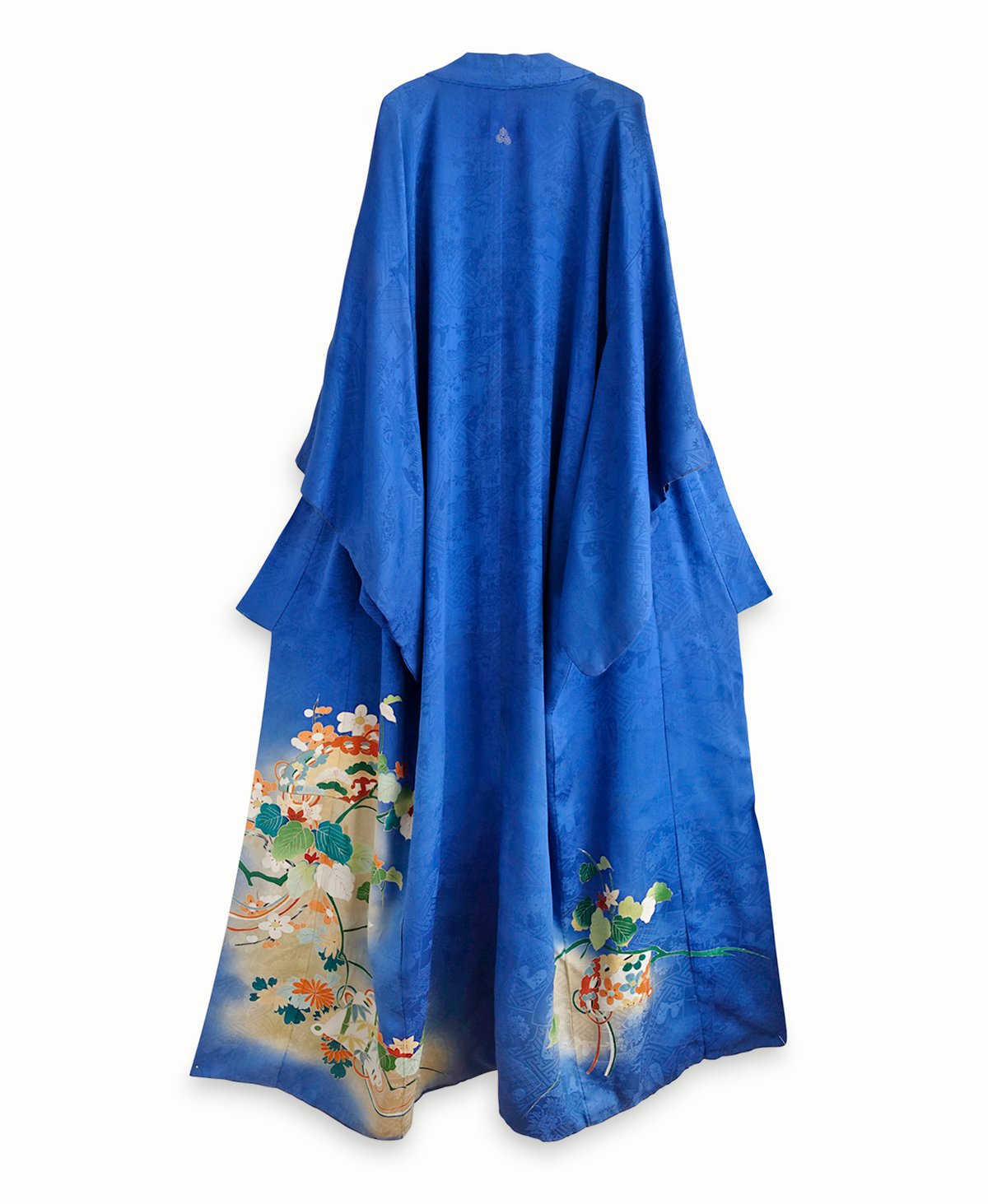 Image of Blå silke kimono med blomstertegninger