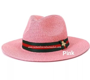 Image of Straw Hats with (Bee) Green and Red Striped Band