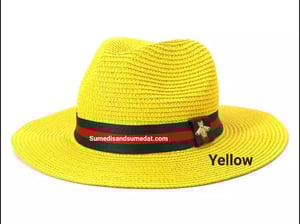 Image of Straw Hats with (Bee) Green and Red Striped Band