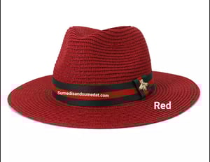 Image of Straw Hats with (Bee) Green and Red Striped Band