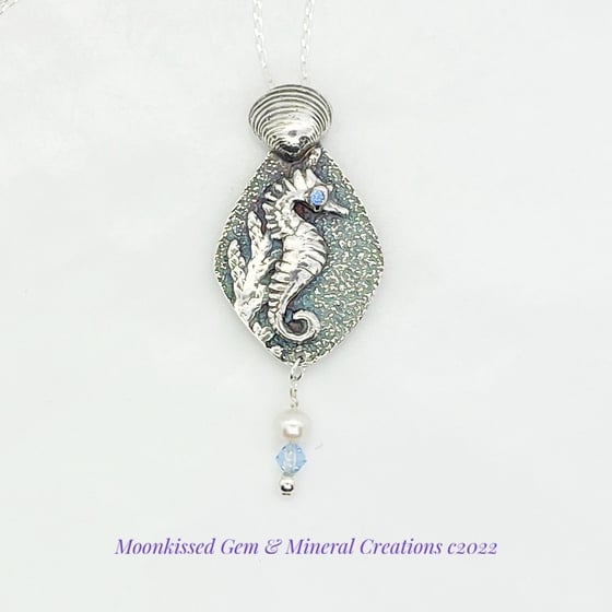 Image of Kelpy Seahorse with Pearl Fine Silver Pendant