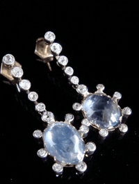 Image 1 of French 18ct Edwardian certificated natural cabochon sapphire no heat old cut diamond earrings